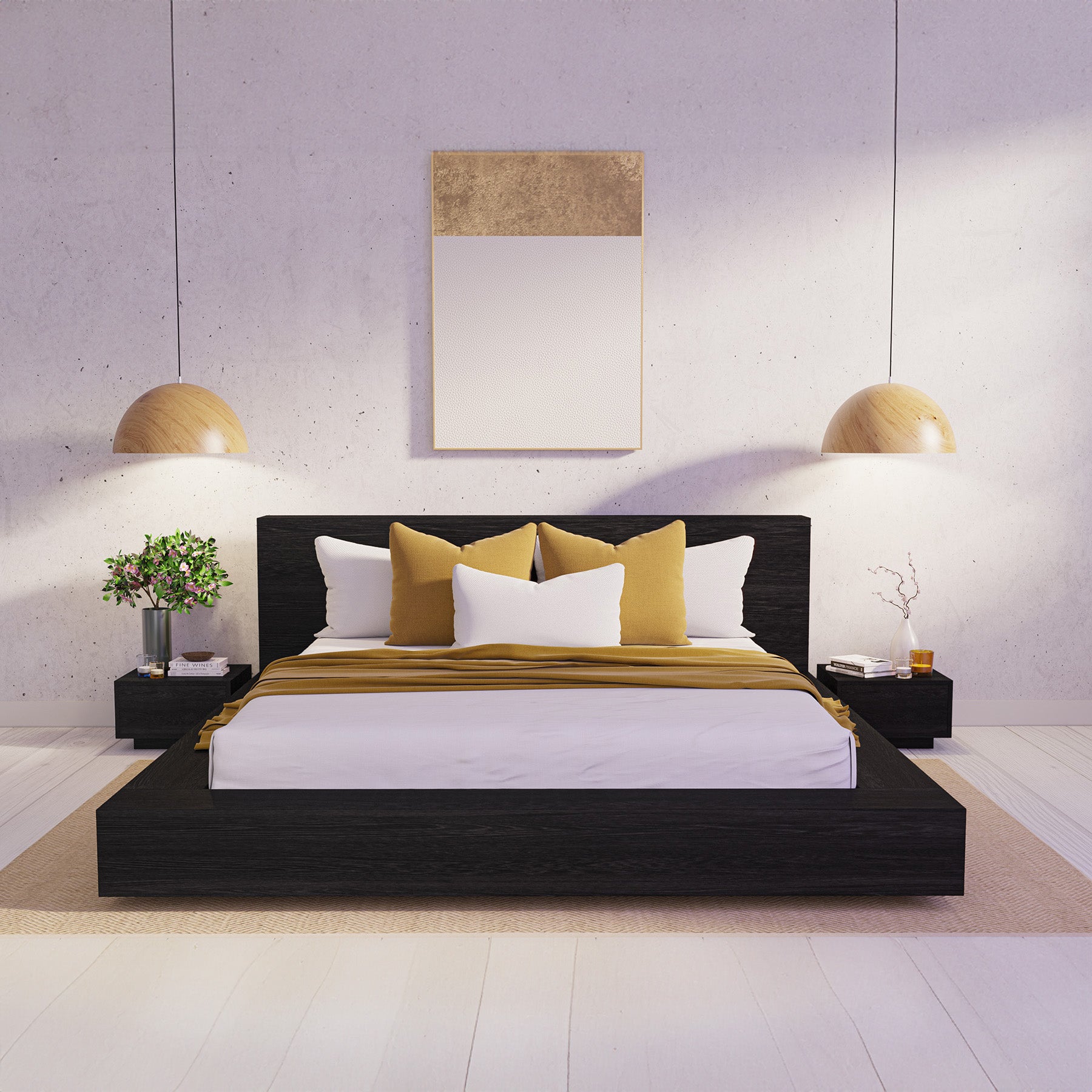 Amahle Black Oak Platform Bed King