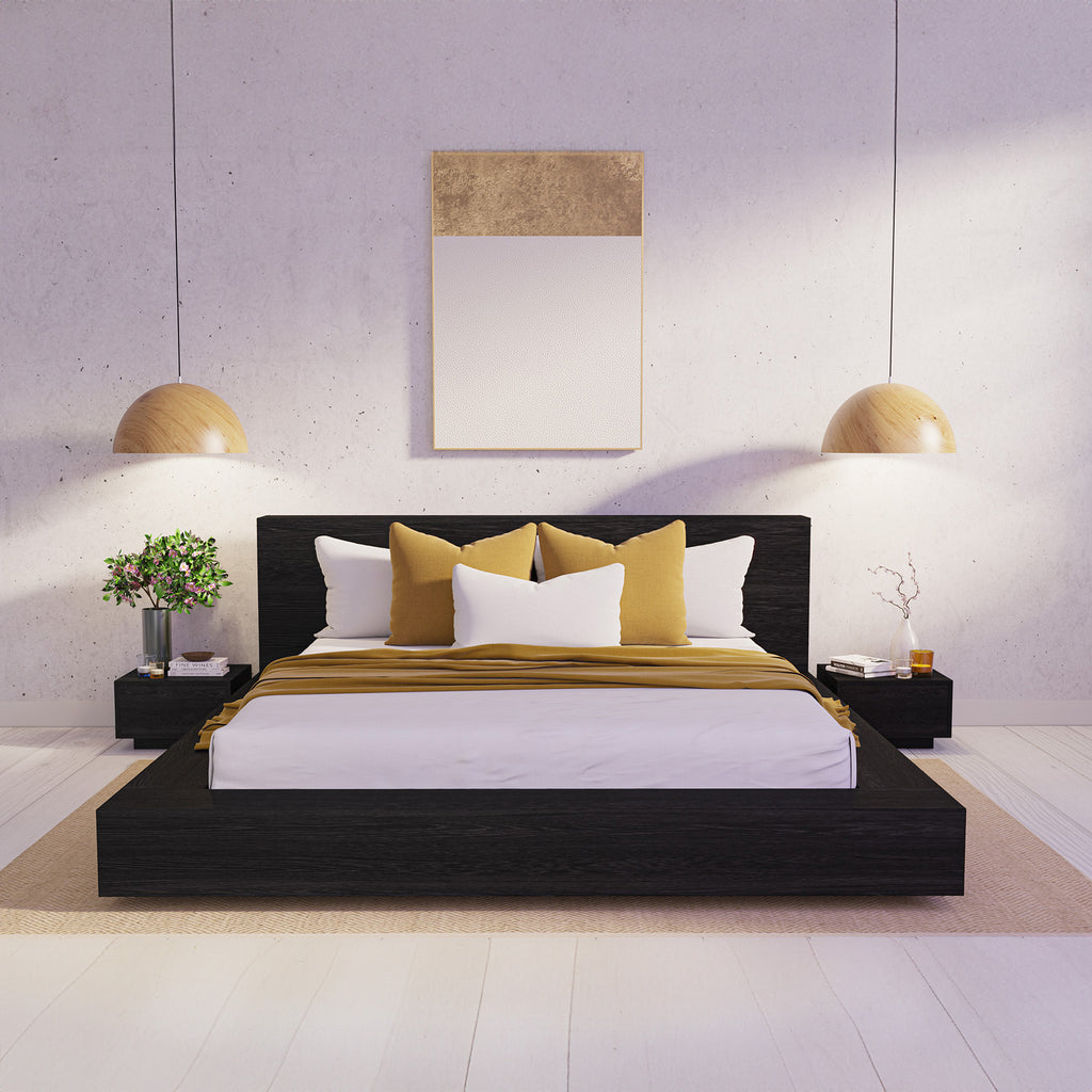 Amahle Black Oak Platform Bed Queen