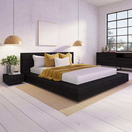 Amahle Black Oak Platform Bed Queen