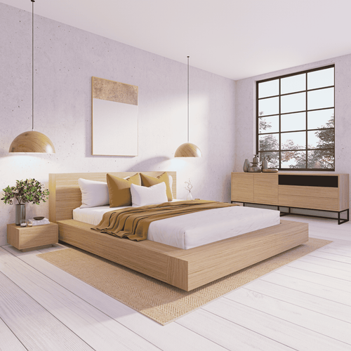 Amahle Clear Oak Platform Bed King XL