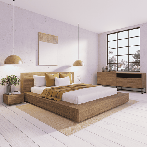 Amahle Walnut Oak Platform Bed King
