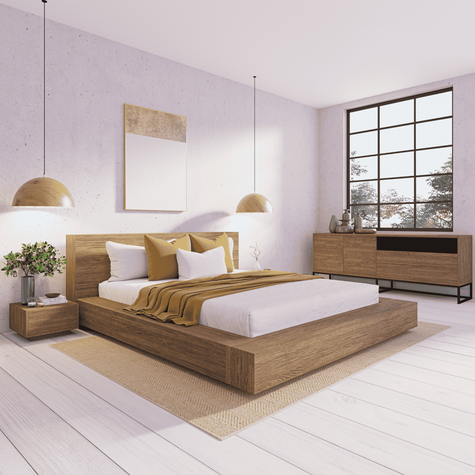 Amahle Walnut Oak Platform Bed King XL