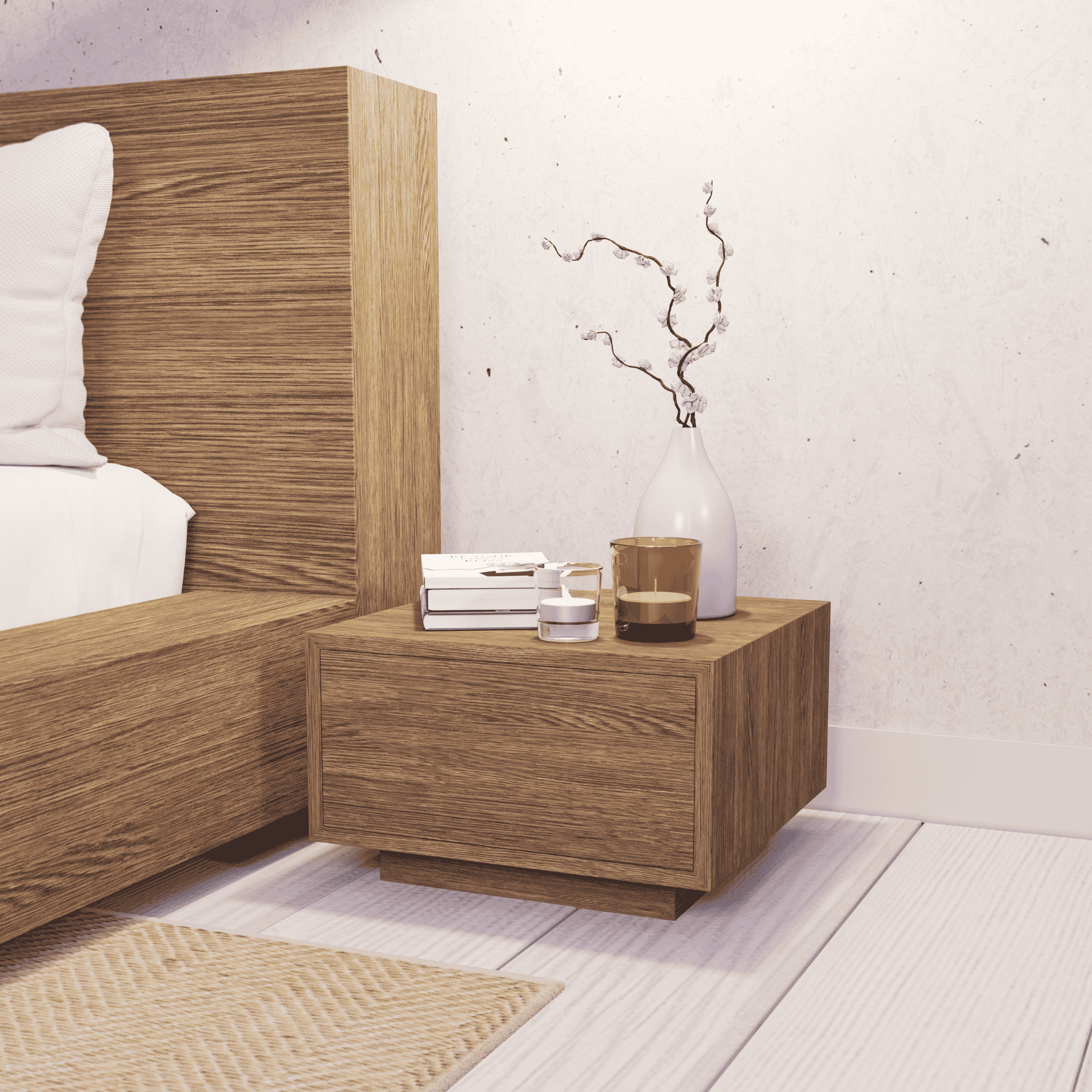 Amahle Walnut Oak Platform Bed Queen