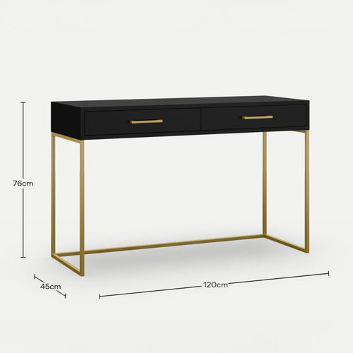 Naledi Black 2-Drawer Desk – Gold Legs