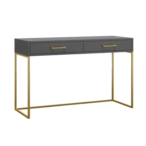 Naledi Dark Grey 2-Drawer Desk – Gold Legs