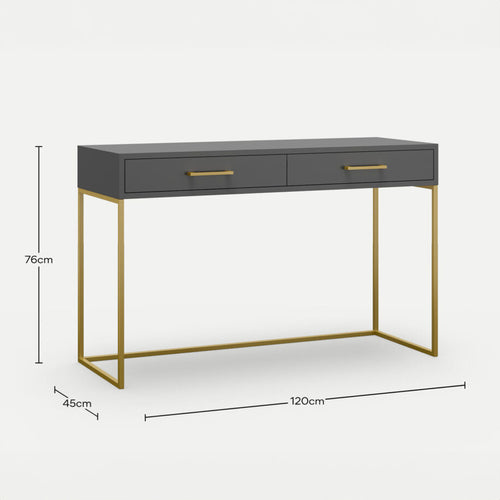 Naledi Dark Grey 2-Drawer Desk – Gold Legs