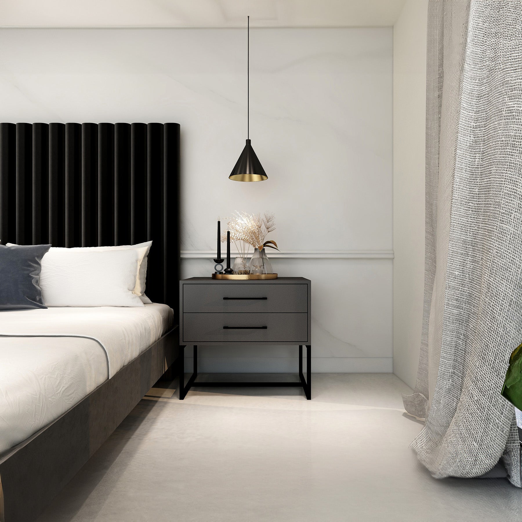 Naledi Dark Grey Bedside Pedestal